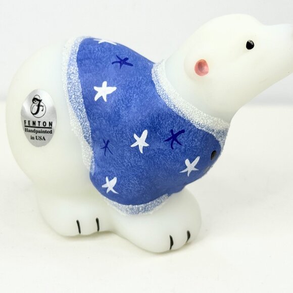 Signed Fenton Art Glass Polar Bear Figurine by J Brightbill mint A988